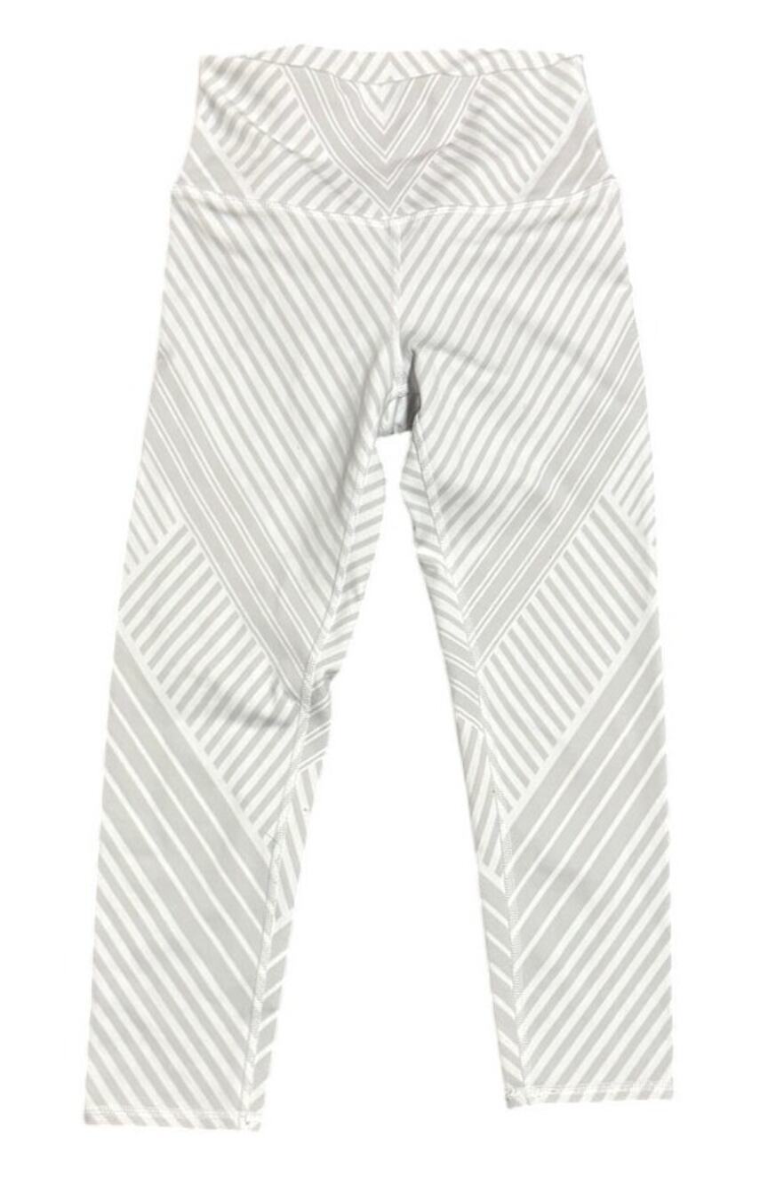 Alo Yoga High-Waist Crop Leggings, White & Grey Chevron Stripe Print, Size S